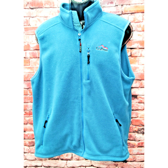 Vintage L.L. Bean Vest Mens Blue Fleece Logo Zipper Pockets Mock Neck Outdoor - Picture 1 of 7